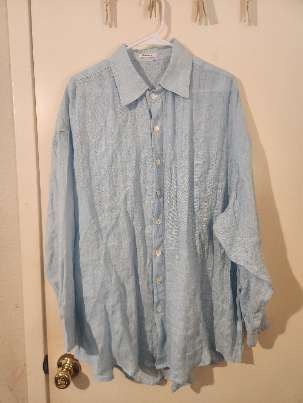 Vitamin A Light Blue Button-Front linen Shirt (XL) B52"